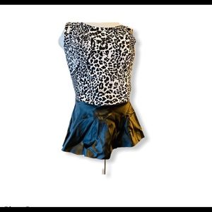 White and black leather leopard top